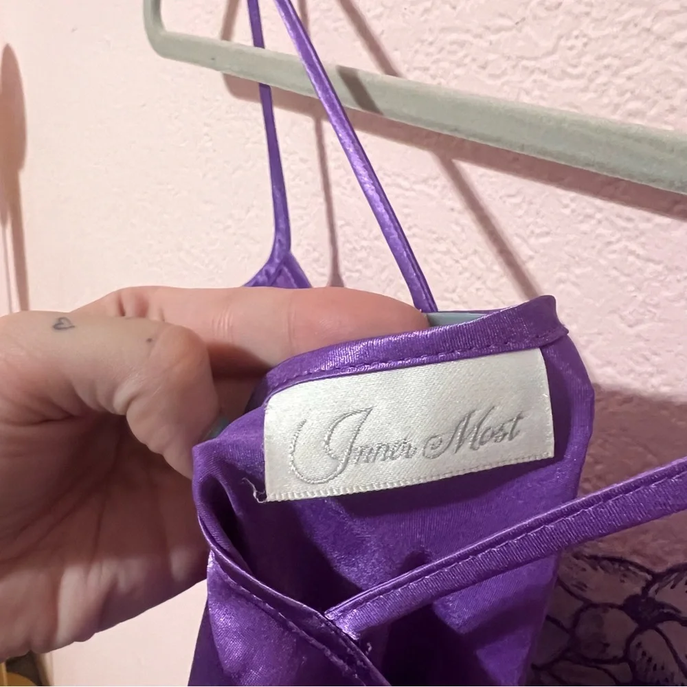Vintage 80s 90s purple lace rose detail slip dress - Picture 6 of 7